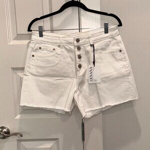 Zenana Off White Button Fly Denim Shorts
